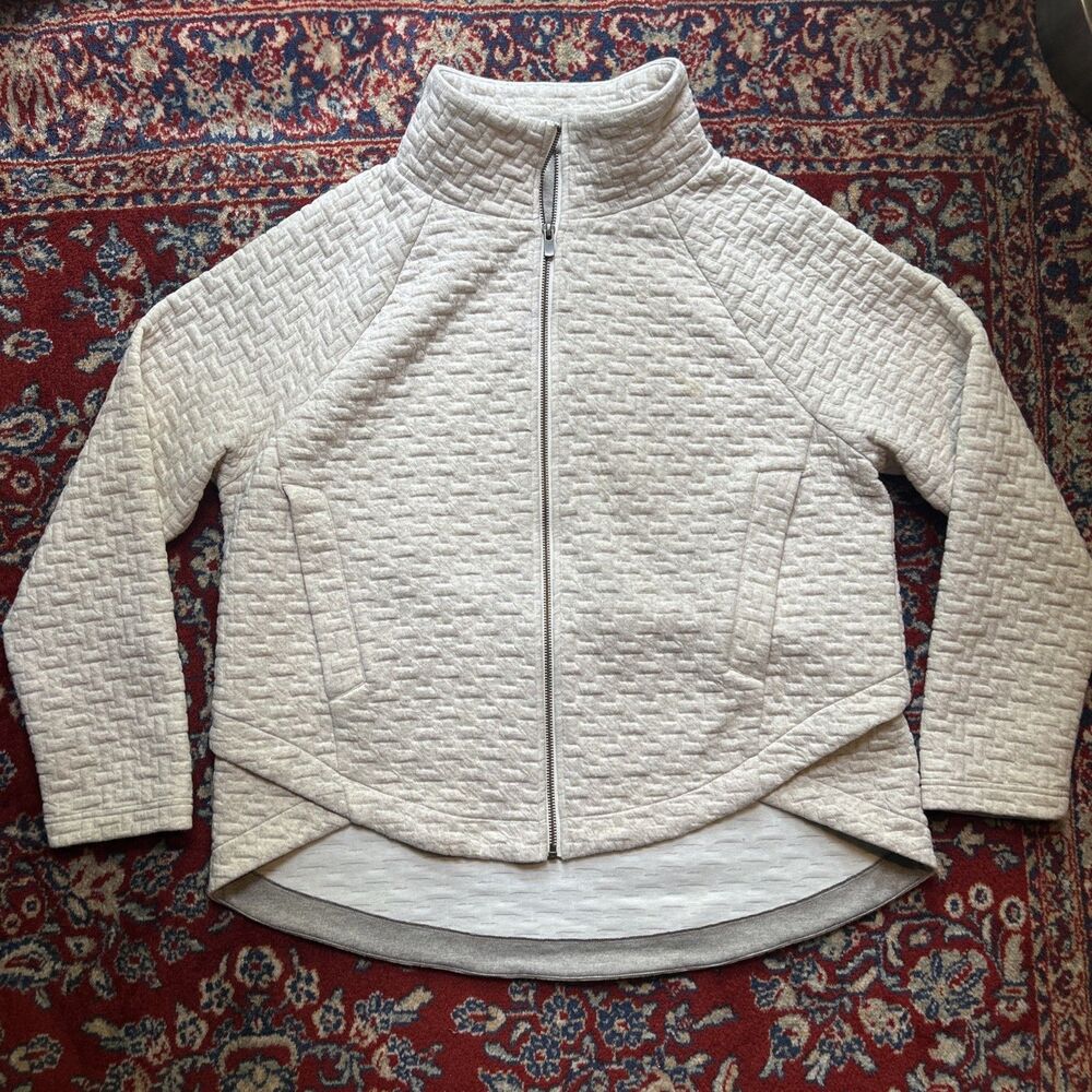 Nic + Zoe Textured Zip It Up Pullover Full Zip Oatmeal XL